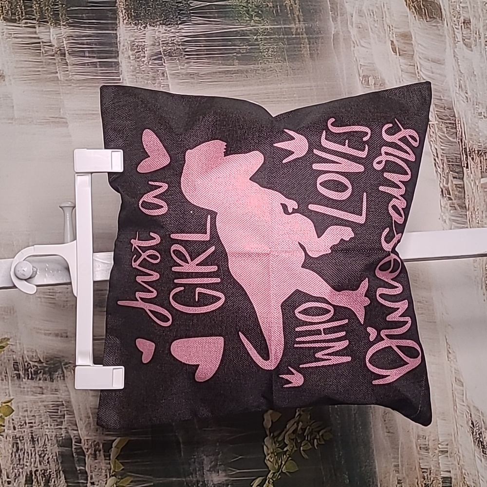 New in bag! Black Pink Just a Girl who loves Dinosaurs decorative pillow cover